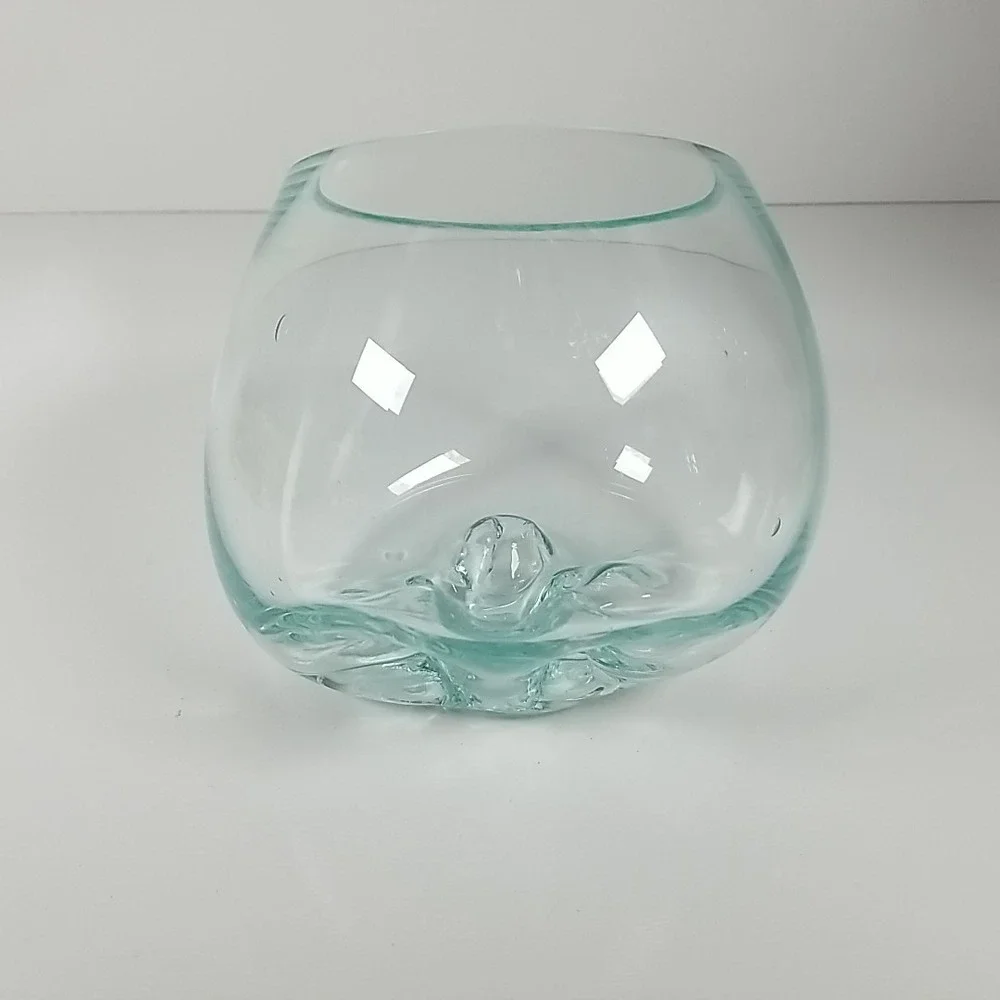Molten Aqua Art Glass Bowl Decorative Terrarium Vase FreeForm Unique Planter
